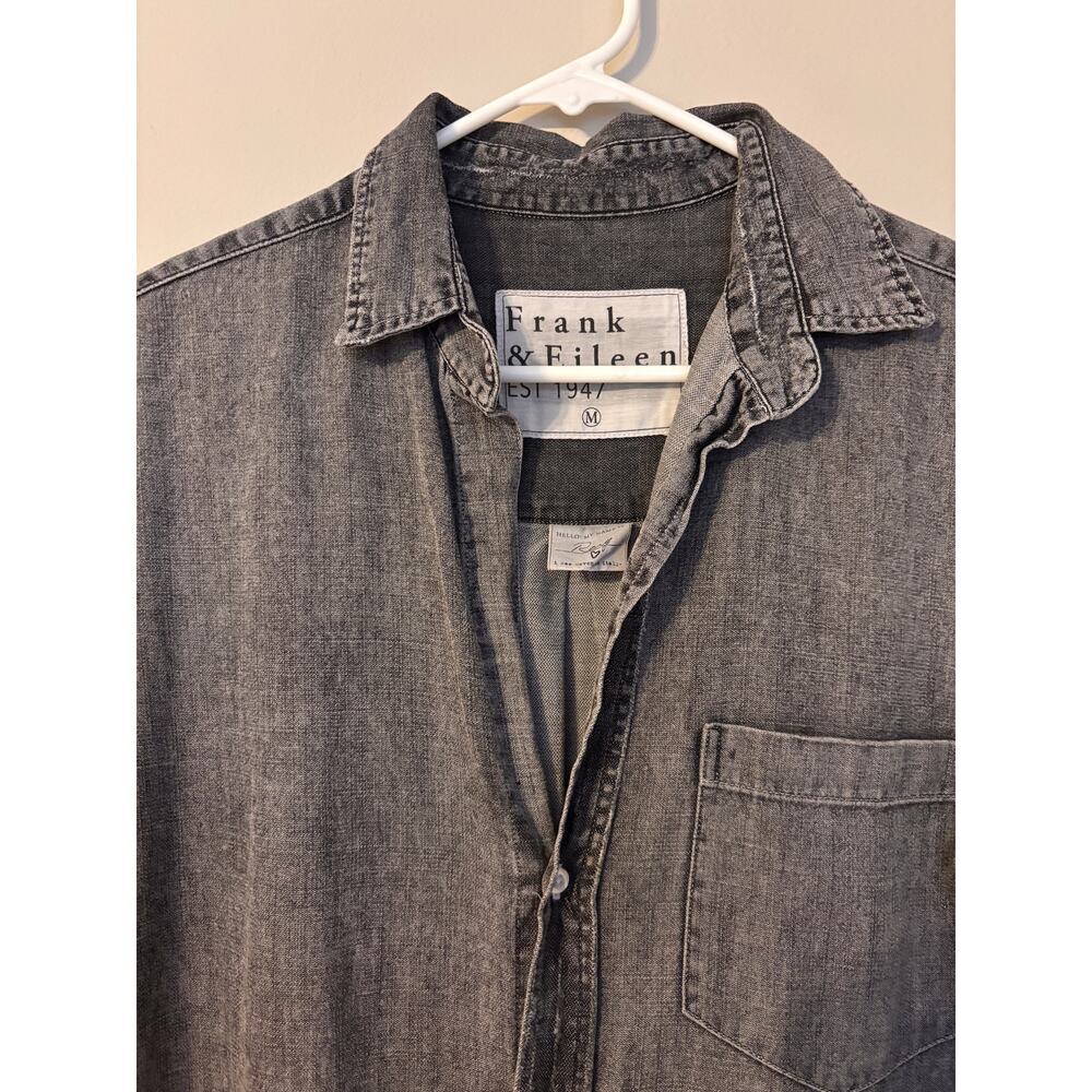 Frank & Eileen Womens M Black Denim Maxi Shirt Dress Button Down Raw Hem - Picture 2 of 13
